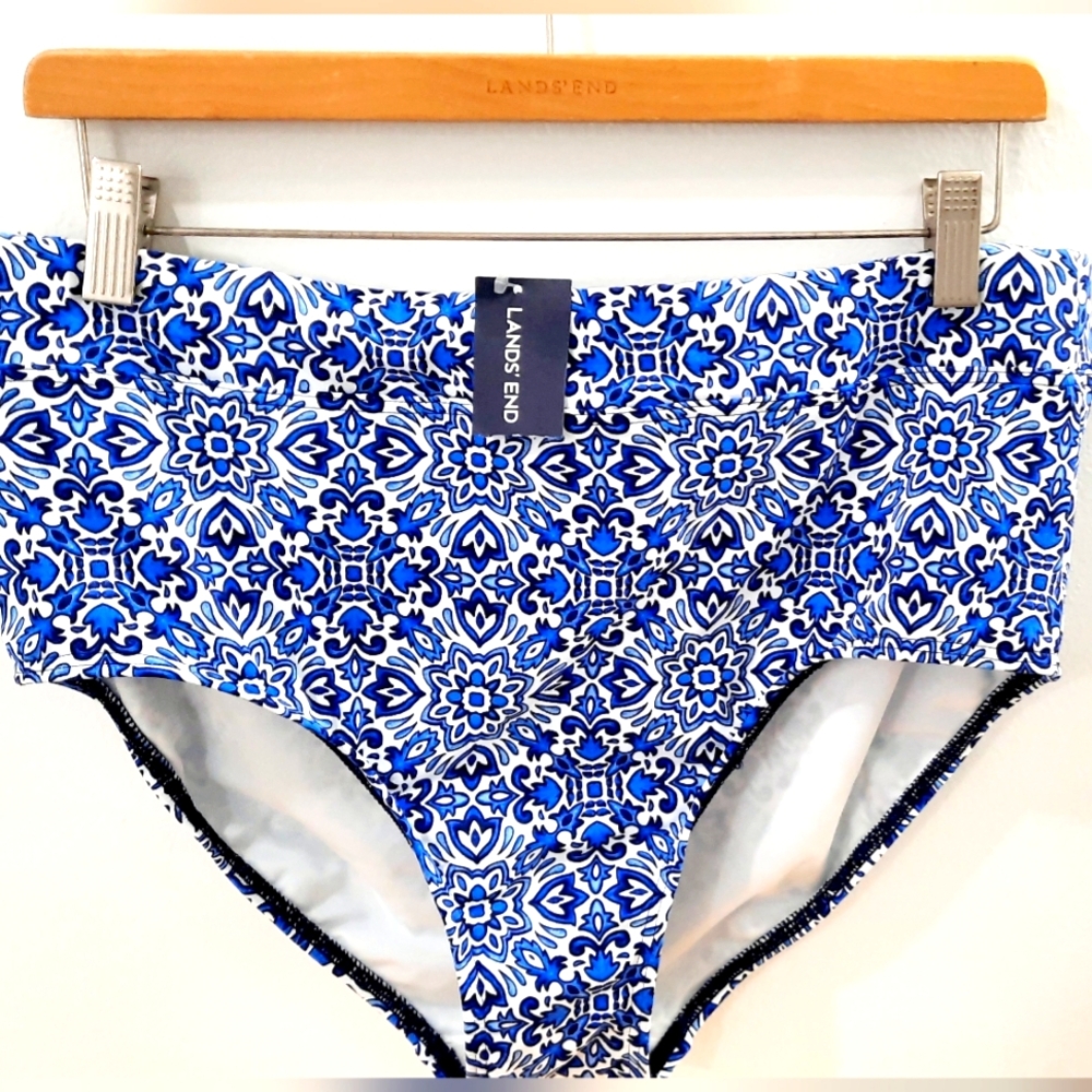 LANDS END HIGH WAISTED SWIM Bottoms Size 14 Mosaic Pattern NEW WITH TAGS